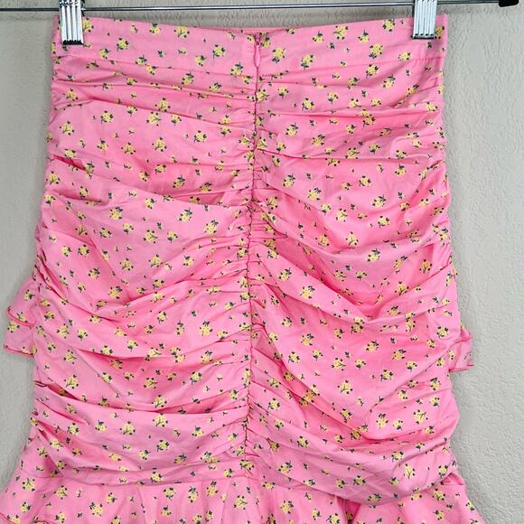 Tiger Mist Colorado Summer Pink Floral Print Ruched Ruffle Layered Mini Skirt XS - Picture 8 of 12